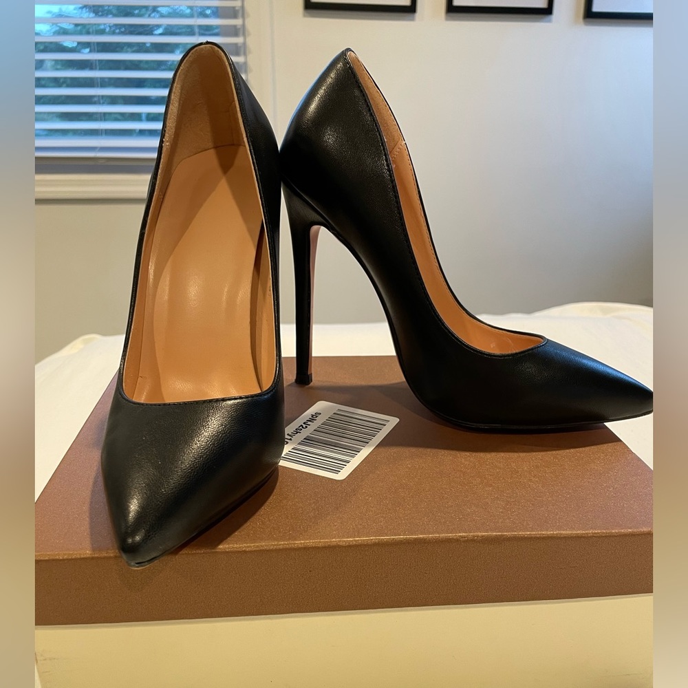 Black leather stilettos